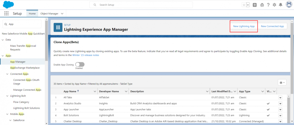 Create App in Lightning Experience