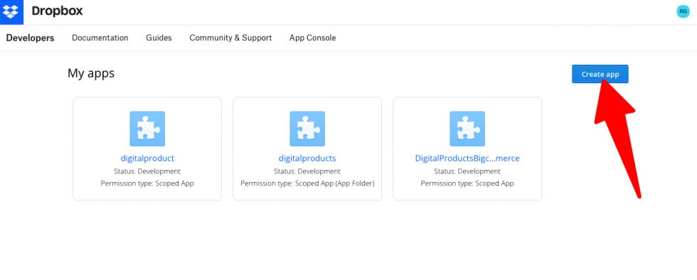 Create app in dropbox