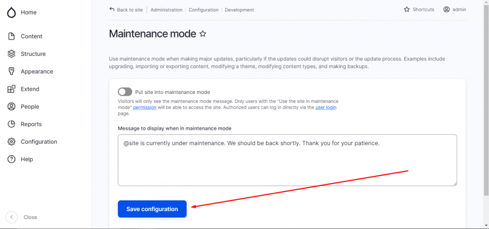 Enable Maintenance Mode in Drupal