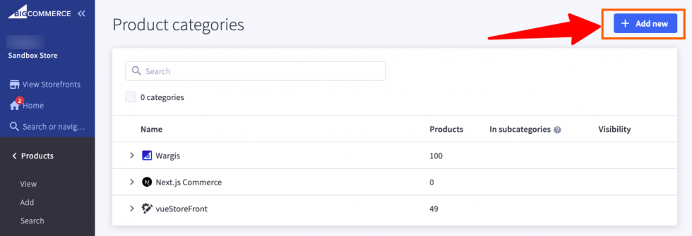 Kategorien in BigCommerce