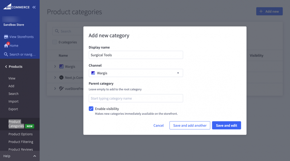 categories in BigCommerce