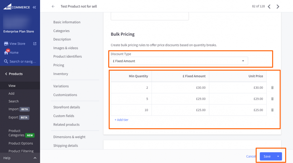 Wie fügt man in BigCommerce Staffelpreise hinzu