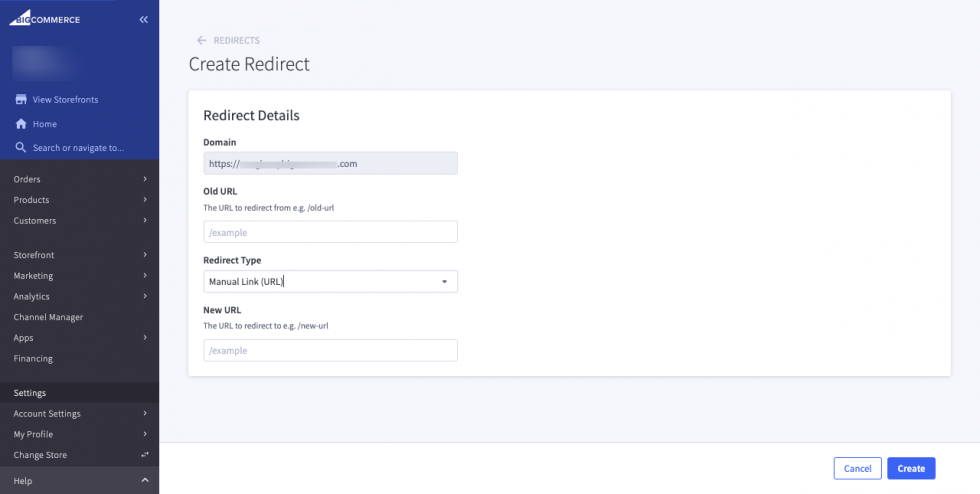 add 301 Redirect in BigCommerce