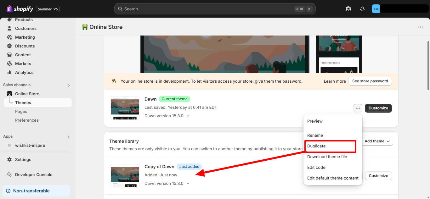 Make a duplicate of the published theme
